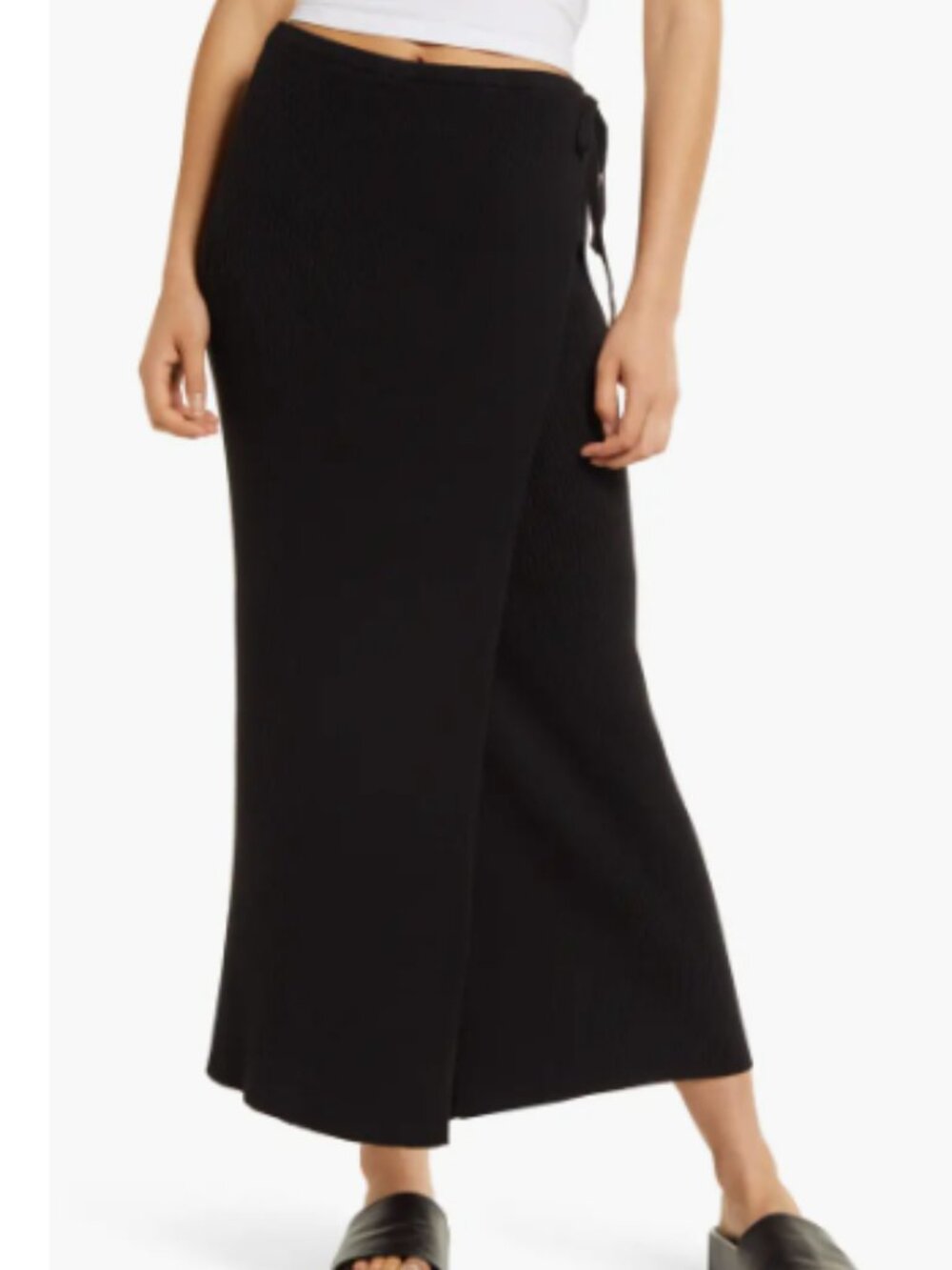 Free People Borderline Black Ribbed Wrap Midi Skirt Size M